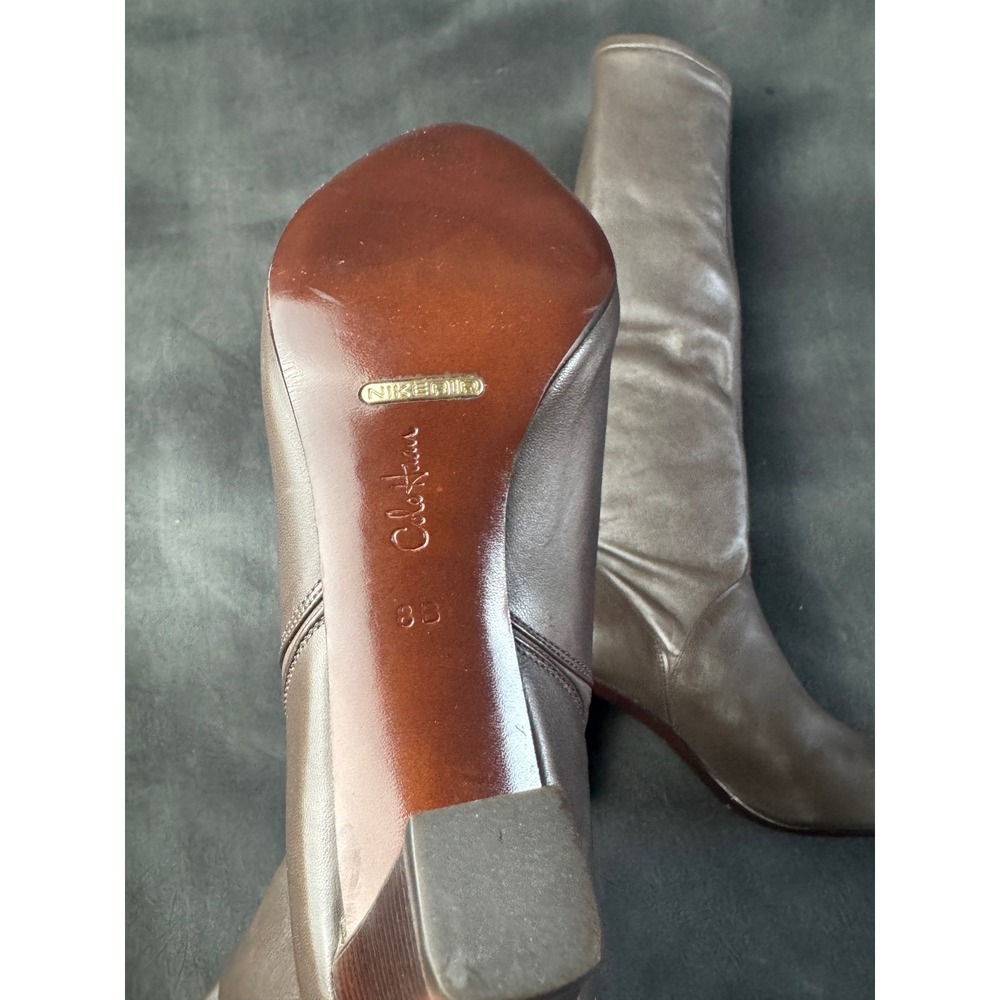 Cole Haan Boots 8B Taupe Brown Leather Knee High Tall Block Heel Womens - Picture 3 of 11